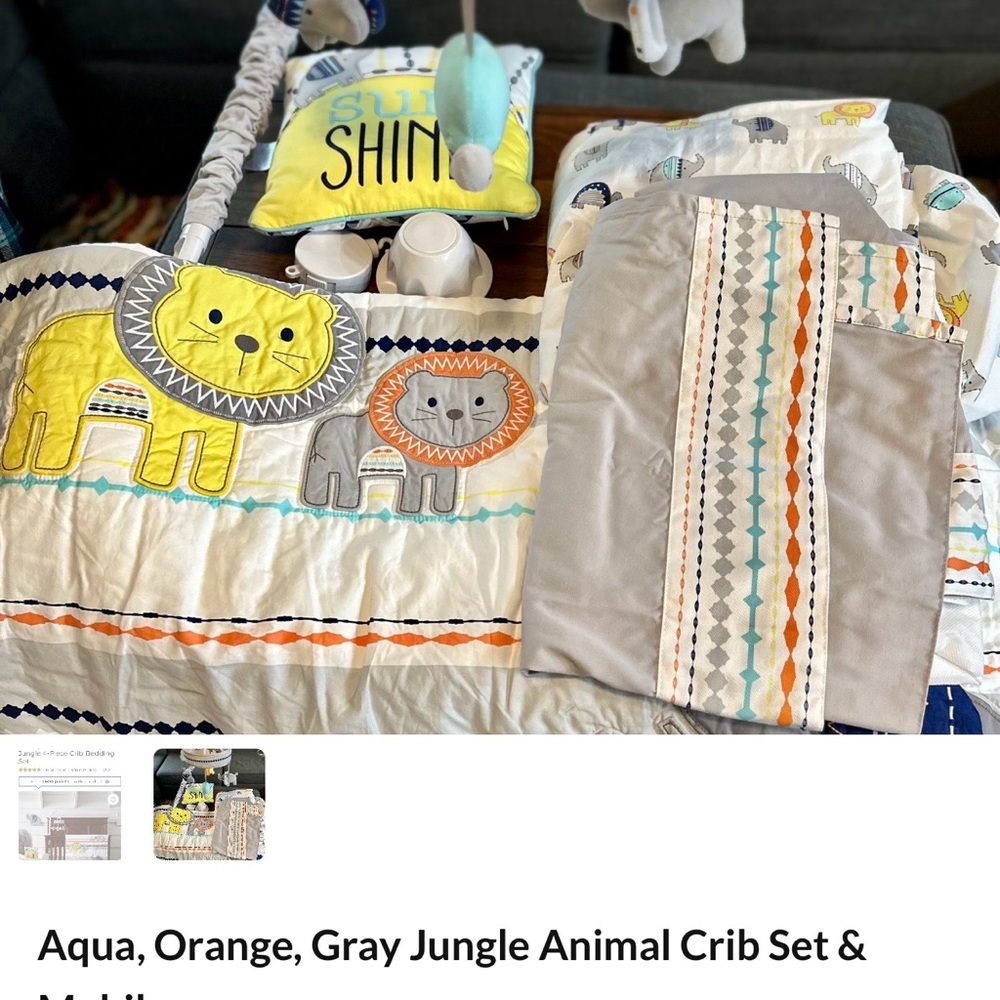 Massimo Aqua Orange Gray Jungle Animal Crib Bedding Set - Picture 2 of 2